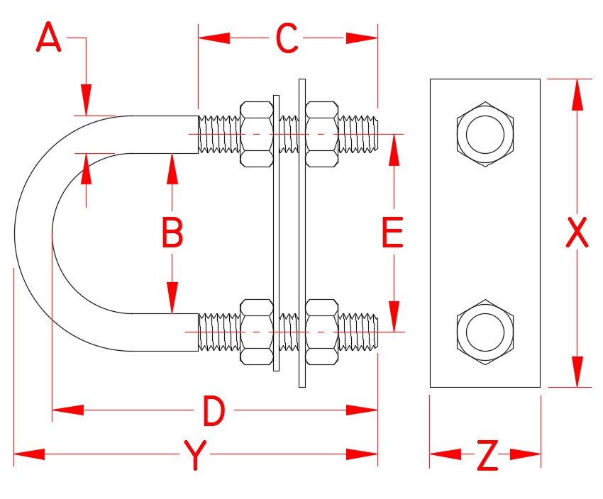 Stainless Steel Bow/Stern Eye, S0353-10055, S0353-10090, S0353-10115, S0353-11120, S0353-11150, S0353-13095, S0353-13120, S0353-13150, S0353-13180, Line Drawing